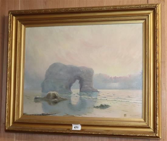 Steuart Seton, oil on canvas, Coastal landscape, signed and dated 08, 44 x 59cm